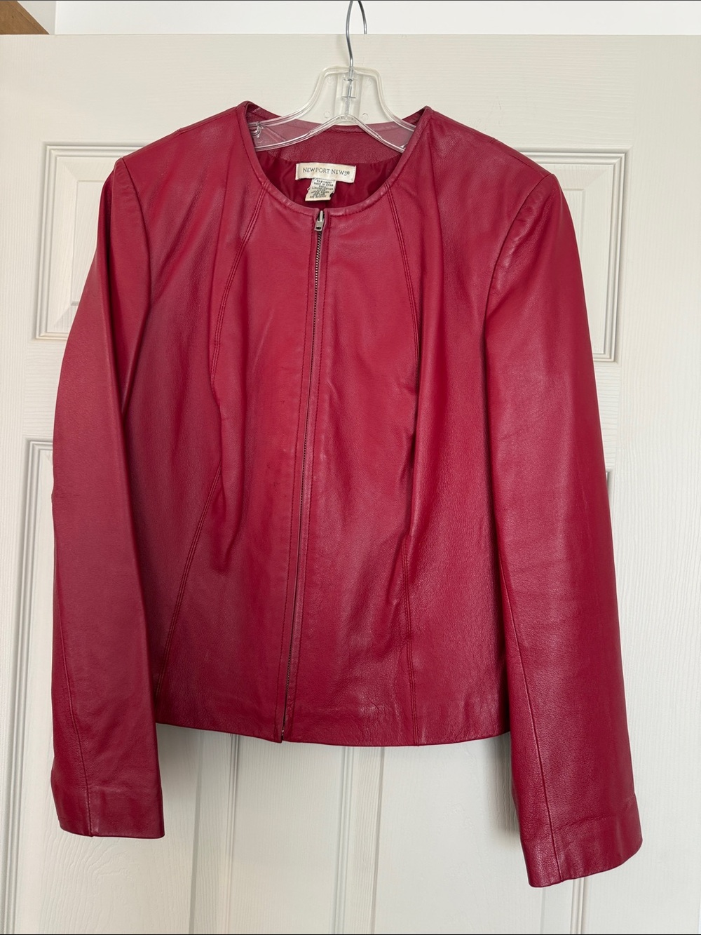Newport News Classic Red Leather Zip-Front Jacket